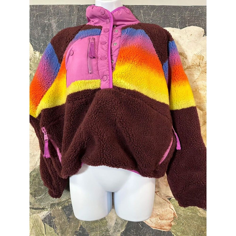 New Free People Hit the Slopes Printed Jacket Fleece Espresso Combo Size XS - Picture 7 of 9